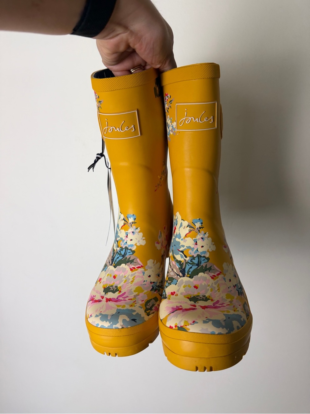 Joules Mustard Yellow Floral Rain Boots